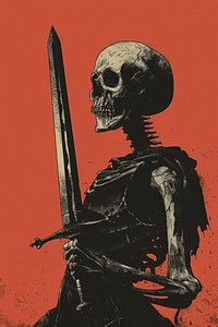 Skeleton holding sword halloween darkness history.