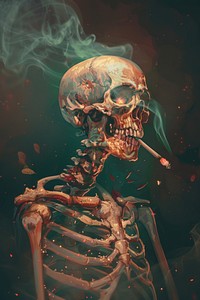 Skeleton smoking invertebrate cigarette darkness.