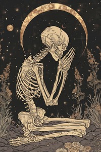 Skeleton praying representation spirituality creativity.