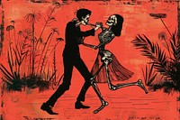 Person dance with skeleton painting adult art.