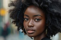 Black woman afro hairstyles street background adult skin individuality.