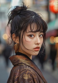 Japanese woman brownglam doll hairstyles portrait street photo.