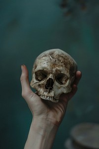 Hand holding skull photo anthropology photography.