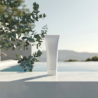 Blank hand cream packaging mockup pool furniture pottery.