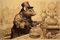 Rat scientist drawing illustrated painting.