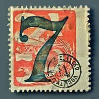 Stamp alphabet number 7 font art currency.