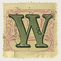 Stamp with alphabet W number paper text.