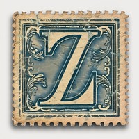 Stamp with alphabet Z font text blue.