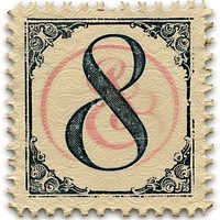 Stamp alphabet number 8 font calligraphy pattern.