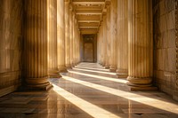 Photo of hallway between greek pillar architecture building corridor.