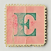 Stamp with alphabet E paper text pink.