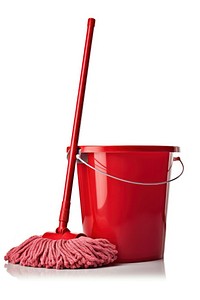 Red cleaning mop bucket person human.