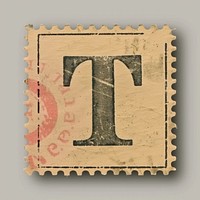 Stamp with alphabet T letter text font.