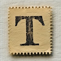 Stamp with alphabet T letter paper text.