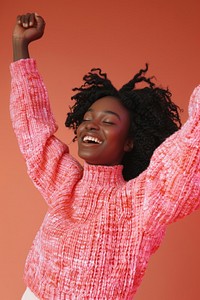 Black girl sweater smiling smile.