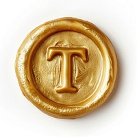 Letter T gold wax seal symbol.