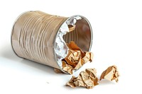 Scarp paper in fallen trash can white background container crumpled.