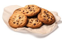 Chocolate chip cookies on baking paper food white background confectionery.