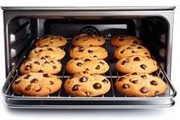 Chocolate chip cookies in the oven appliance food white background.