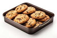 Chocolate chip cookies in a fancy box biscuit food white background.
