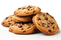 Gooey chocolate chip cookies biscuit food white background.