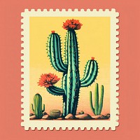 Cactus Risograph style cactus plant postage stamp.