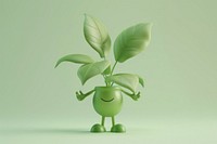 3d plant character cartoon green leaf.