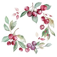 Black cherry border watercolor wreath plant lingonberry.