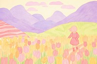 Tulip garden landscape painting drawing.