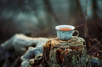 Tea on tree stump coffee plant drink.