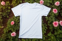 White tshirt mockup rose garden clothing apparel.