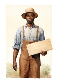 African american farmer person carpenter cardboard.