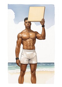 African american lifeguard person white board clothing.