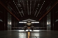 Airplane in black Warehouse architecture aircraft building.