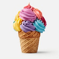 A 1 scoop rainbow ice cream in white paper cup dessert food white background.