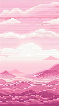 Cross stitch pink sky painting outdoors nature.