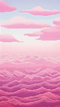 Cross stitch pink sky texture shoreline painting.