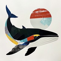 Cut paper collage with blue whale animal mammal shark.