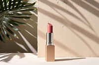 Blank packaging lipstick mockup cosmetics plant pink.