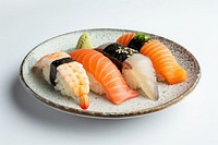 Set of sushi on a plate seafood salmon meal.