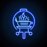 Blue Barbecue icon neon light.