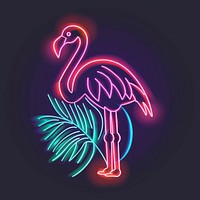 Flamingo with palm leaves icon neon chandelier astronomy.