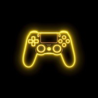 Game controller icon yellow neon electronics.