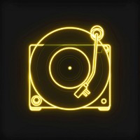 Record player icon yellow neon spiral.