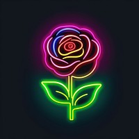 Rose icon neon light disk.