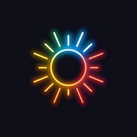 Sun icon neon light disk.