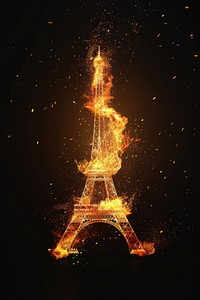 Eiffel tower fire architecture black background.