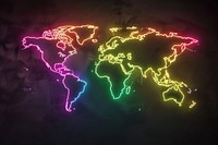 World map light neon thunderstorm.