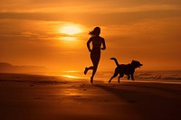 Dog silhouette photography running woman backlighting.