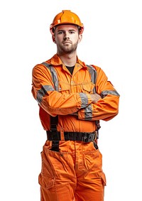 Man in engineer outfit lifejacket clothing apparel.